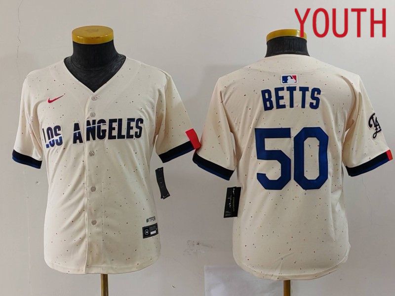 Youth Los Angeles Dodgers #50 Betts Cream Fashion Nike Game MLB Jersey style 703->youth mlb jersey->Youth Jersey